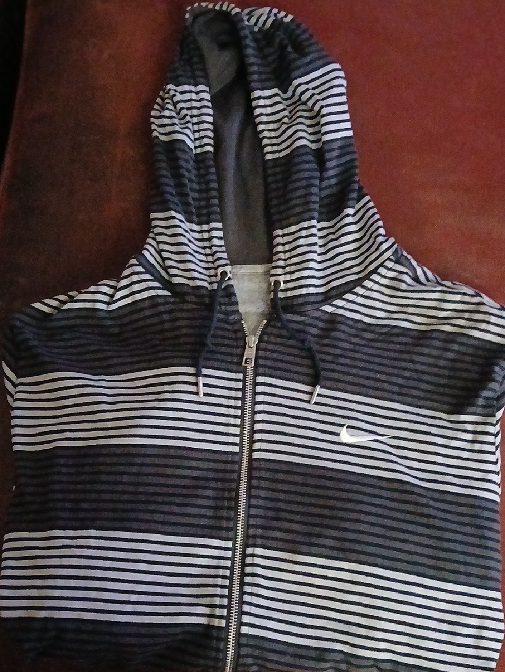 Nike Black and White Striped Full-Zip Hoodie